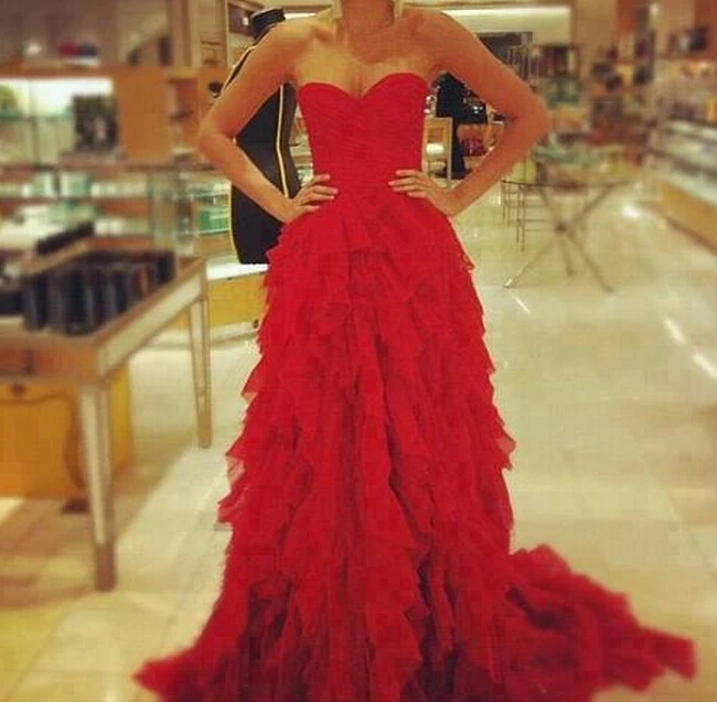 

Vestido De Festa Largos 2018 Sweetheart Bodice Red Long Layered Formal Gown Special Occasion Party mother of the bride dresses