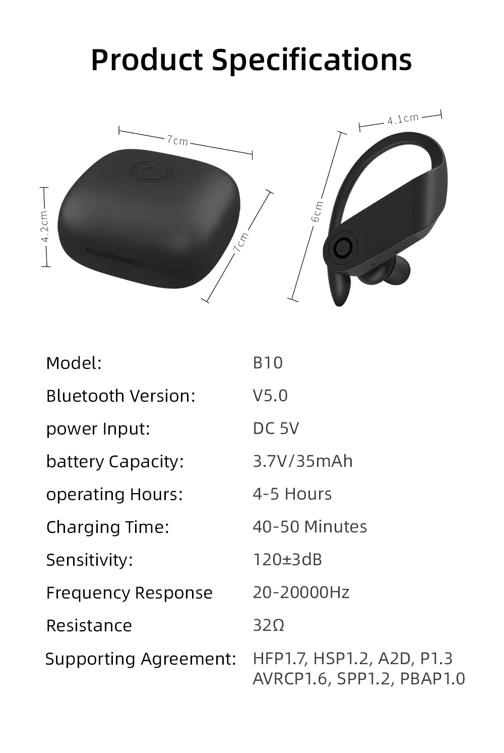 B10 Bluetooth 5,0 наушники с микрофоном TWS громкой связи водостойкая беспроводная гарнитура для iPhone 8 Plus ушной крючок спортивные стерео наушники