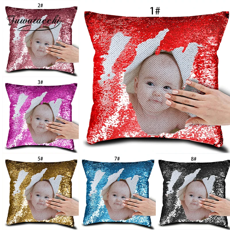 

Fuwatacchi Customized Sequin Cushion Cover with Your Image Throw Pillow Case Home Decor For Family Friends Pillowcases 40x40cm