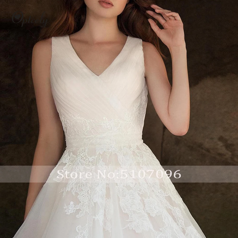 Optcely Vestido de Noiva/Лидер продаж, без рукавов, с v-образным вырезом, без спинки, ТРАПЕЦИЕВИДНОЕ Тюлевое свадебное платье, с аппликацией, бисером, принцесса, мечта