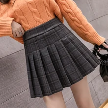 Harajuku плиссированные мини клетчатые шерстяные юбки женские осенние зимние корейские модные трапециевидные с высокой талией женские юбки шорты