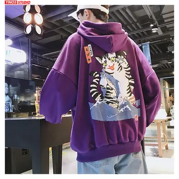 

Dropshipping Men Streetwear Funny Cat Hooded Hoodies 2020 Male Korean Fashions Hoodie INS Mens Hip Hop Harajuku Sweatshirts