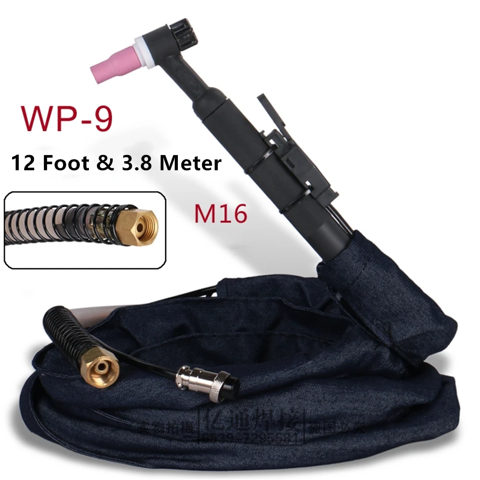 

WP-9 air cooled argon arc welding torch 12Feet/4meter M16 nut joint type braided tube silicone tube stainless steel welding wire
