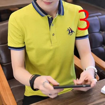

Summer men's slim short-sleeved t-shirt Korean version of the trend of embroidery youth lapel solid
