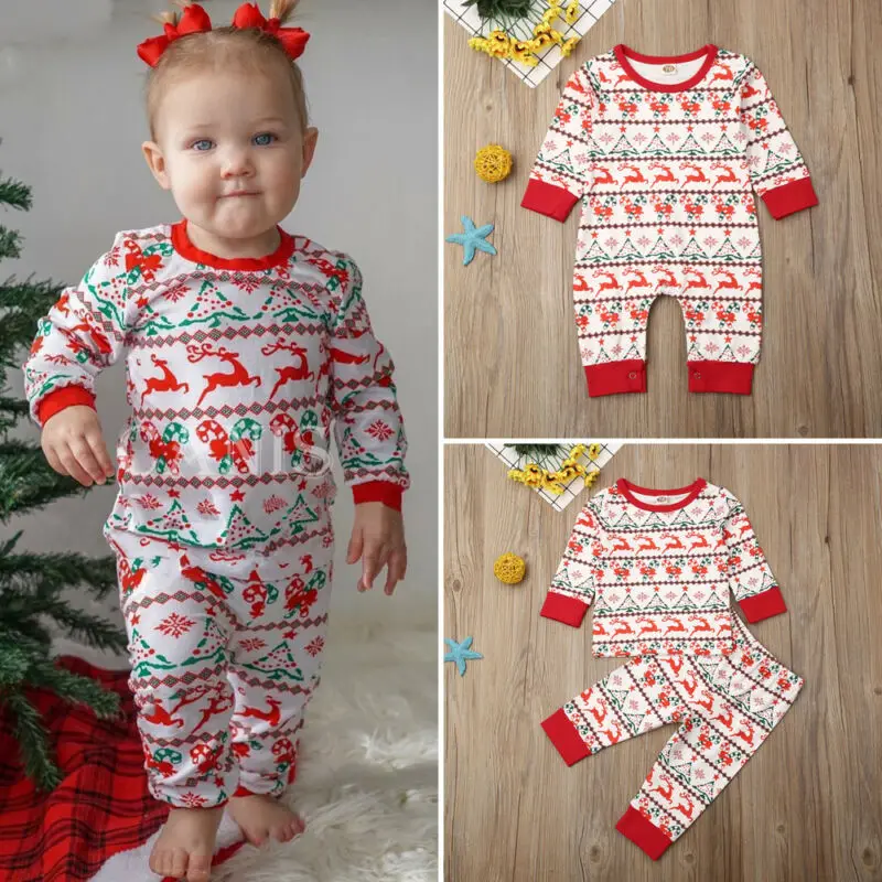 Детские рождественские пижамы для новорожденных мальчиков и девочек, Рождественский комбинезон с оленем, топы и штаны, одежда для сна, пижамный комплект, одинаковые комплекты для семьи