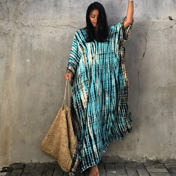 

Over size Bohemian Maxi Dress Print Beach Cover up Kaftan Pareos de playa Mujer Swim suit Cover up Beach Wear Women Party Dress