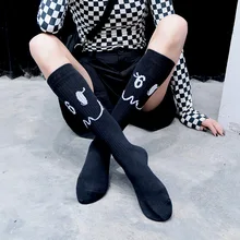 Dreamlikelin, хипстер, уличная одежда, женские носки, принт со смайликом, хлопок, для женщин, Осень-зима, гольфы, высокие носки