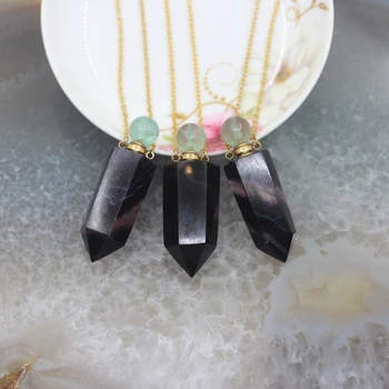 

Natural Rainbow Fluorite Perfume Bottle Necklace Pendant,Faceted Hexagon prism Spike Beads, pointed Gems gold Chain Jewelry