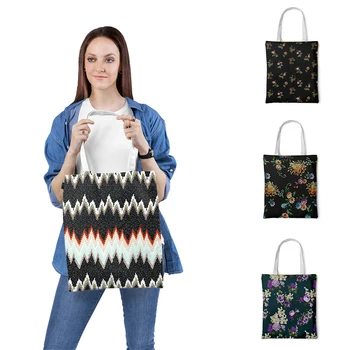 

Fashion Women Tote Bag Abstract Flower Pattern Canvas Bag Teen Girl Book Bag Eco-Friendly Shopper Linen Bag