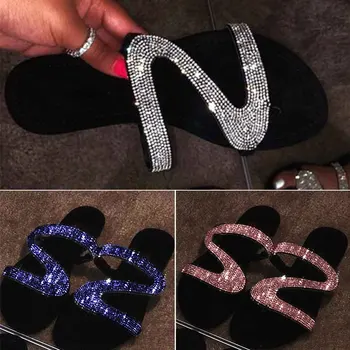 

2020 Women Summer Flat Bling Slippers Casual Flip Flops Non-Slip Outdoor Beach Slides Sandals Sexy Crystal Jelly Shoes Ladies
