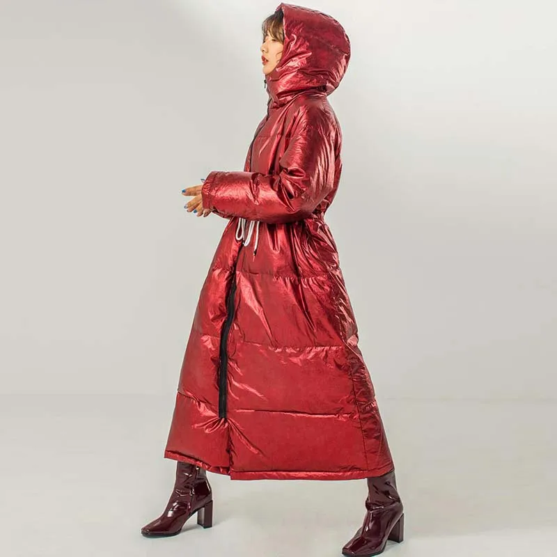 Goede 2019 Winter Vrouwen Lange donsjack Grote maat Losse Hooded Vrouwelijke Uitloper Dikke warme 90% Witte eendendons jas Chic YNZZU 9O099