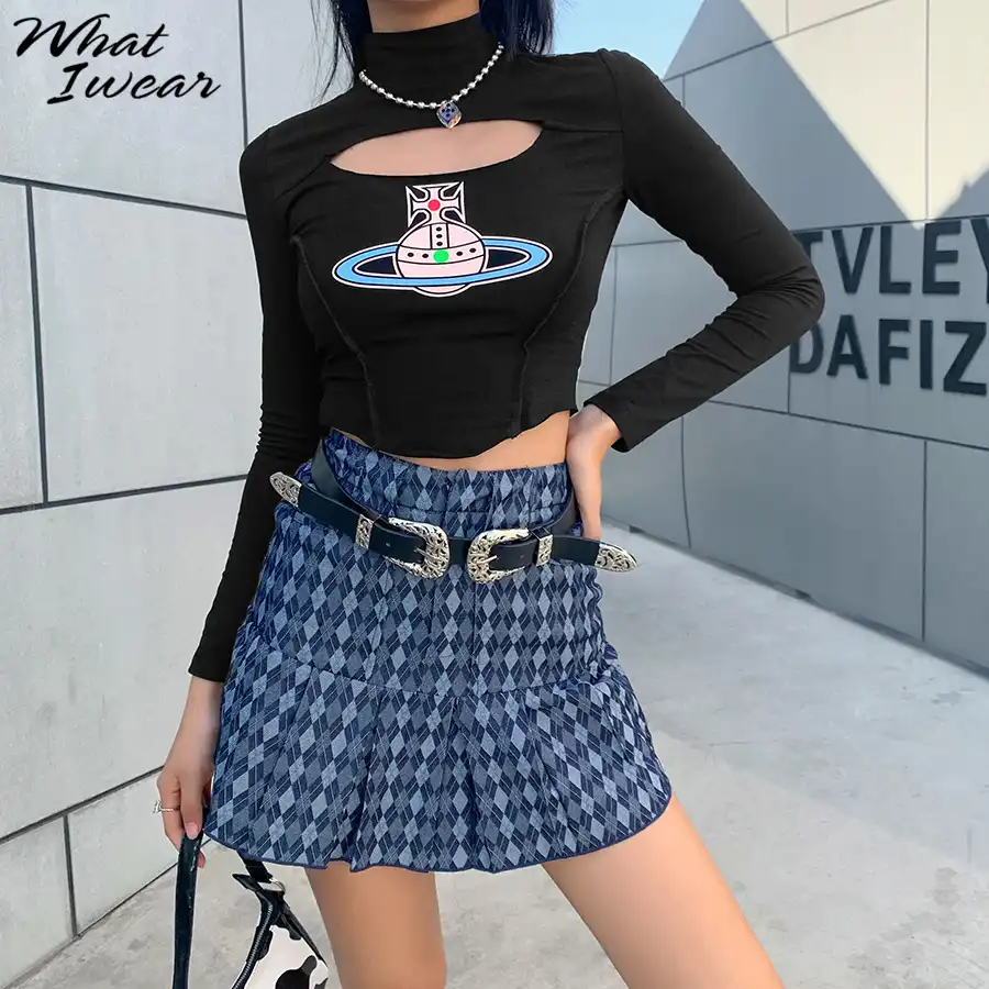 グラフィックプリントコットン女性tシャツシックなカジュアルy2kトップ長袖ストレッチシャツストリート女性ファッションtシャツ原宿 Tシャツ Aliexpress