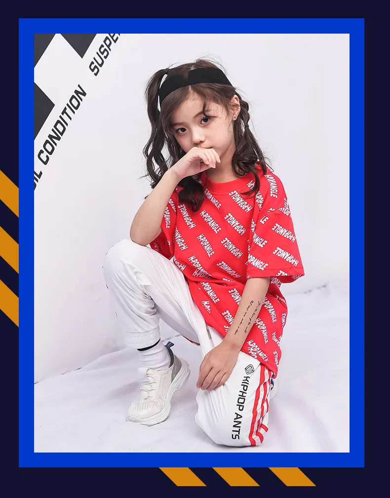 Children's Jazz Costumes New Hip-Hop Set Summer Girls Short-Sleeved Print shirt Pants Suit Kids Catwalk Show Performance Clothes (13)
