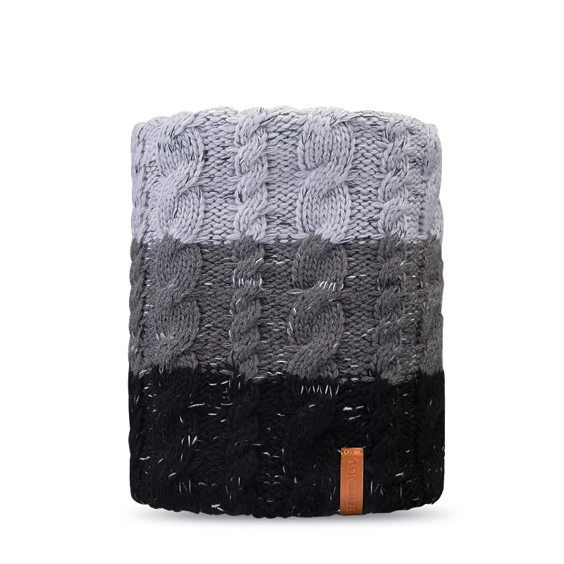 Gray Scarf AONJIE M29 для взрослых и детей, толстая зимняя вязаная шапка с флисовой подкладкой, шапка с манжетой, шапка с черепом, шарф с круговой петлей для катания на лыжах, кемпинга - Цвет: Gray Scarf