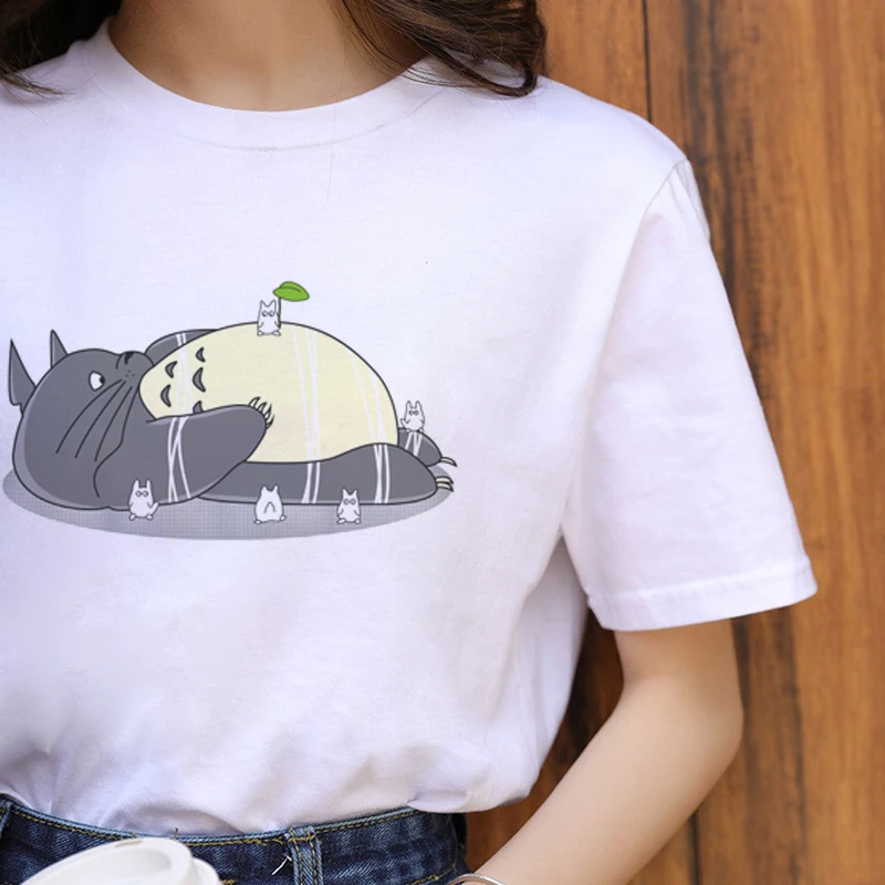 Totoro Harajuku Ullzang футболка Женская студия Ghibli футболка Kawaii Miyazaki Hayao забавная мультяшная футболка милые 90s футболки женские