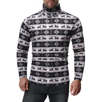 

New Autumn Winter Men'S Printed Sweater Clothes Turtleneck Casual Sweater Men's Slim Fit Knitted Pullovers Tops pull homme#g3
