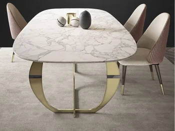 

Nordic marble table simple modern stainless steel luxury table and chair combination designer rectangular table