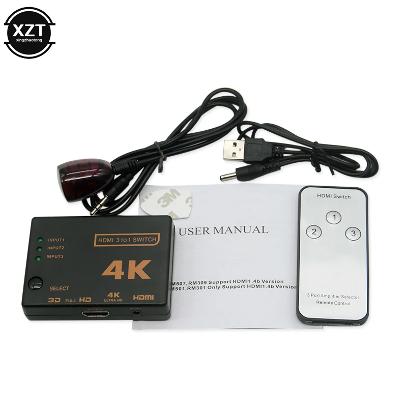 with IR Remote HDMI коммутатор 3 порта 4K* 2K 1080P видео HDMI коммутатор сплиттер коробка Ultra HD с USB ИК кабель пульт дистанционного управления для DVD HDTV Xbox PS3 - Цвет: with IR Remote