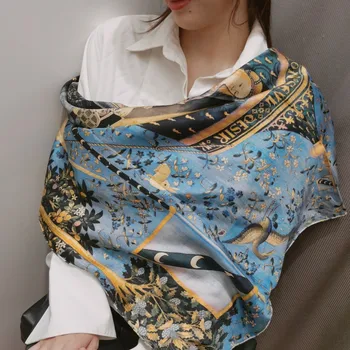 

2020 New Real 100% Silk Twill Scarf Fashion Headscarf Shawl Hijab Cravat for Women Luxury Multipurpose Beach Wrap Skirt 90*90cm