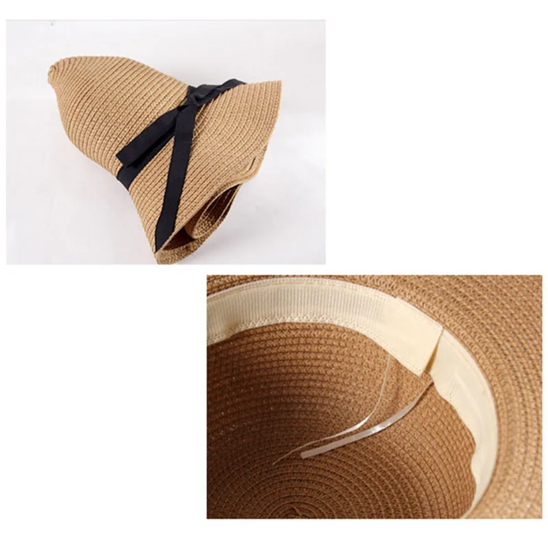 Hot Women's Wide Brim Summer Beach Sun Hat Lady Straw Floppy(Brown