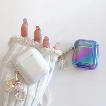 

Lovely Pearl Shell Keychain Water Drop Rainbow Hard Headphone Earphone case 3D cute for airpods 1 2 pro Wireless Headset cover