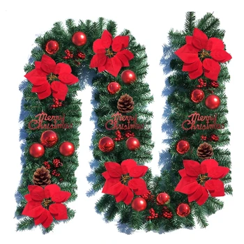 

2.7m Christmas Wreath Garland Artificial Pine Cone Ball Xmas Tree Rattan Hanging Ornament Home Party Door Window Decoration