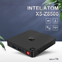 Mini PC T4 avec processeur Intel Atom X5 Z8500 Quad Core, 4 go de RAM, 64 go de ROM, 4K, HTPC, Windows 10, USB 3.0, compatible avec hd mi et DP 