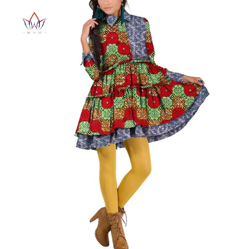 Модная Осенняя женская одежда Bazin Riche лоскутные платья "Анкара" Dashiki 2 оборки Африканский стиль Одежда WY4779