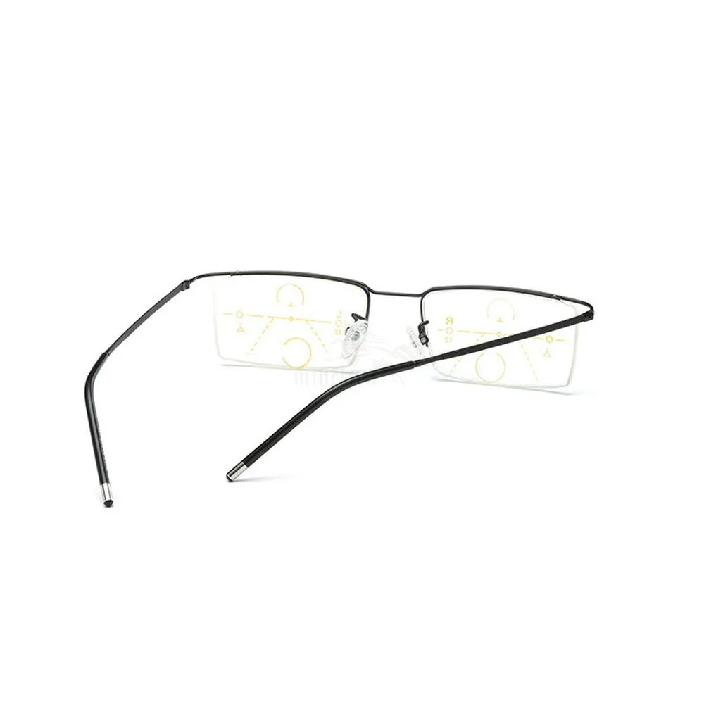 MINCL/Men's Progressive Multifocal Reading Glasses Vintage Business Half Frame Square Eyewear with box FML