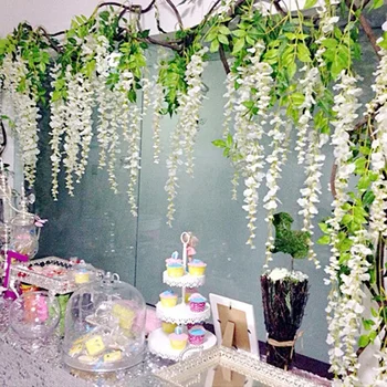 

silk wisteria hanging flower Artificial Flowers Vine Garland Wedding Arch decor Fake Plants Foliage Rattan Trailing Faux Flowers