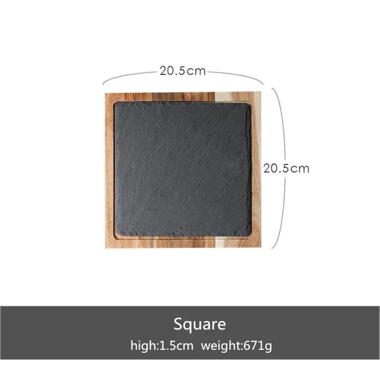Square Креативный черный натуральный камень+ деревянная кухонная тарелка посуда кухонные блюда кухонный инструмент повара 1 шт - Color: Square
