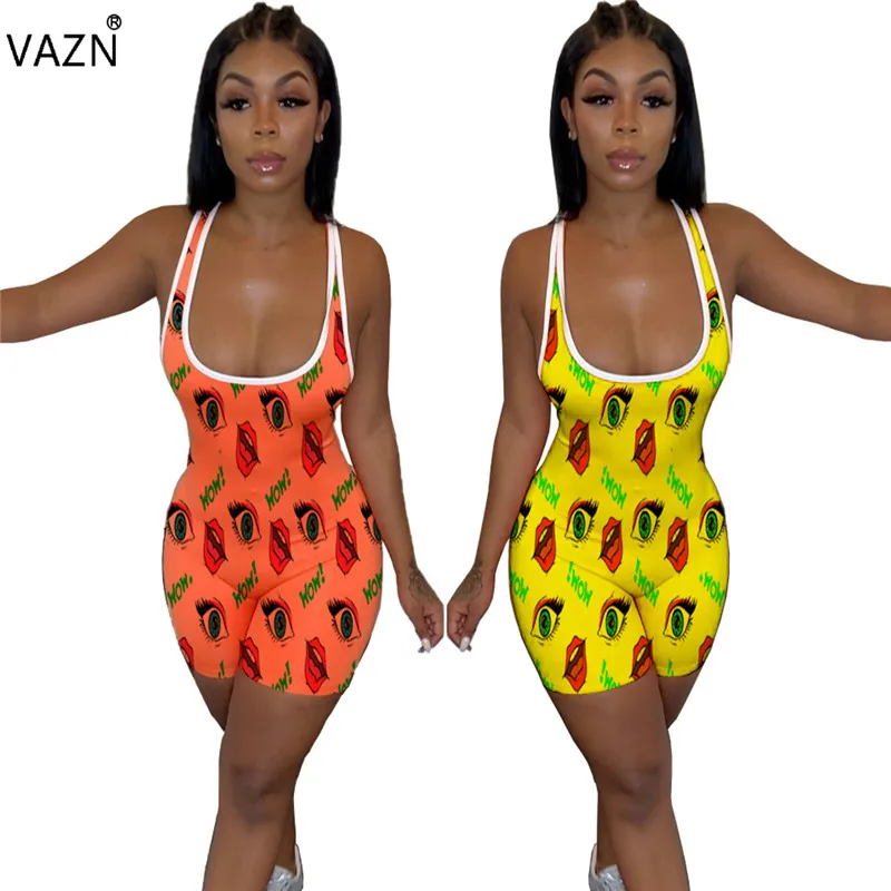 VAZN SM9042 продукт лето сексуальная леди 2 цвета костюм с принтом спагетти ремень комбинезон Леди Уличная модные комбинезоны