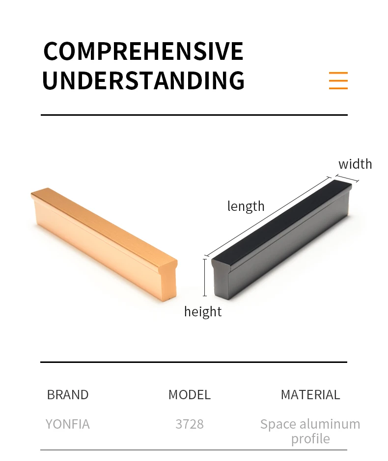 YONFIA 3728 Black Long Aluminium Profile Wardrobe Cabinet Drawer Pull Handle Long Gold Kitchen Furniture Closet Pull Door Handle