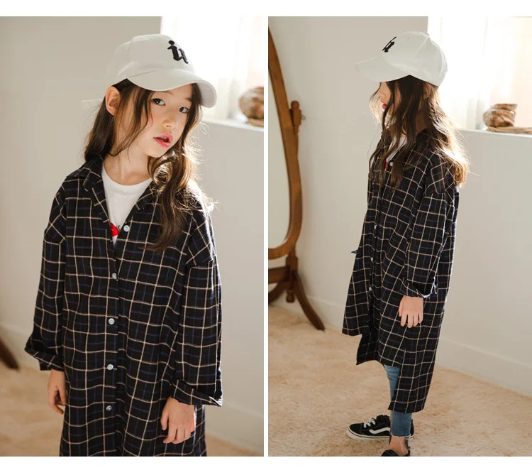 Новинка года, Детская осенняя рубашка Блузки для девочек Детская рубашка INS, Детские хлопковые топы, клетчатая рубашка для девочек модная повседневная одежда#5327
