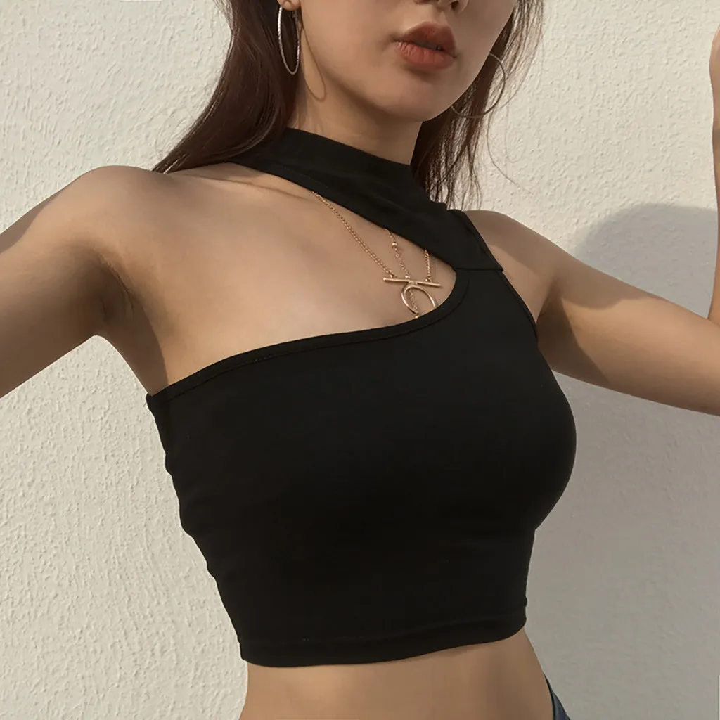 Off Shoulders Slim Vest Women Sexy Hollow Sling Cropped Tops Black Summer Camis Streetwear Harajuku Tank Tops Tight Shirt#yl