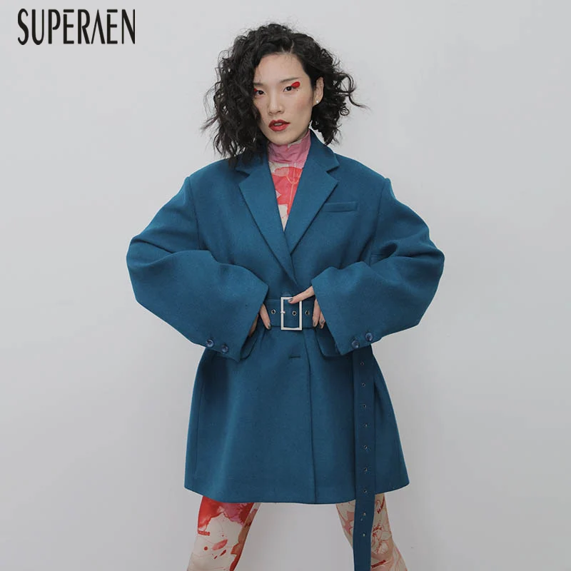 SuperAen, европейские шерстяные куртки для женщин, одноцветные, дикие, повседневные, модные, женские куртки, осень и зима, новинка, женская одежда