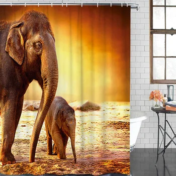 

Eco-Friendly Shower Curtain Animal African Elephant Printed Shower Curtain Bathroom Decor Waterproof Fabric Bath Shower Curtain