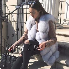 Женский жилет из искусственного лисьего меха серебристого цвета, зимний модный жилет средней длины из искусственного лисьего меха, женские теплые пальто из искусственного лисьего меха для женщин
