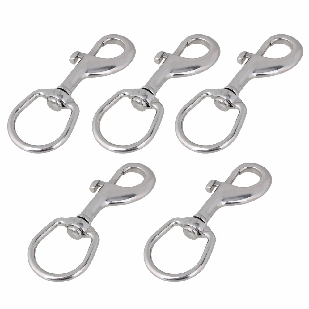

304 Stainless Steel 105mm Silver Swivel-Eye Bolt Snap Hook Round Eye Swivel Keychain Strap Pack of 5