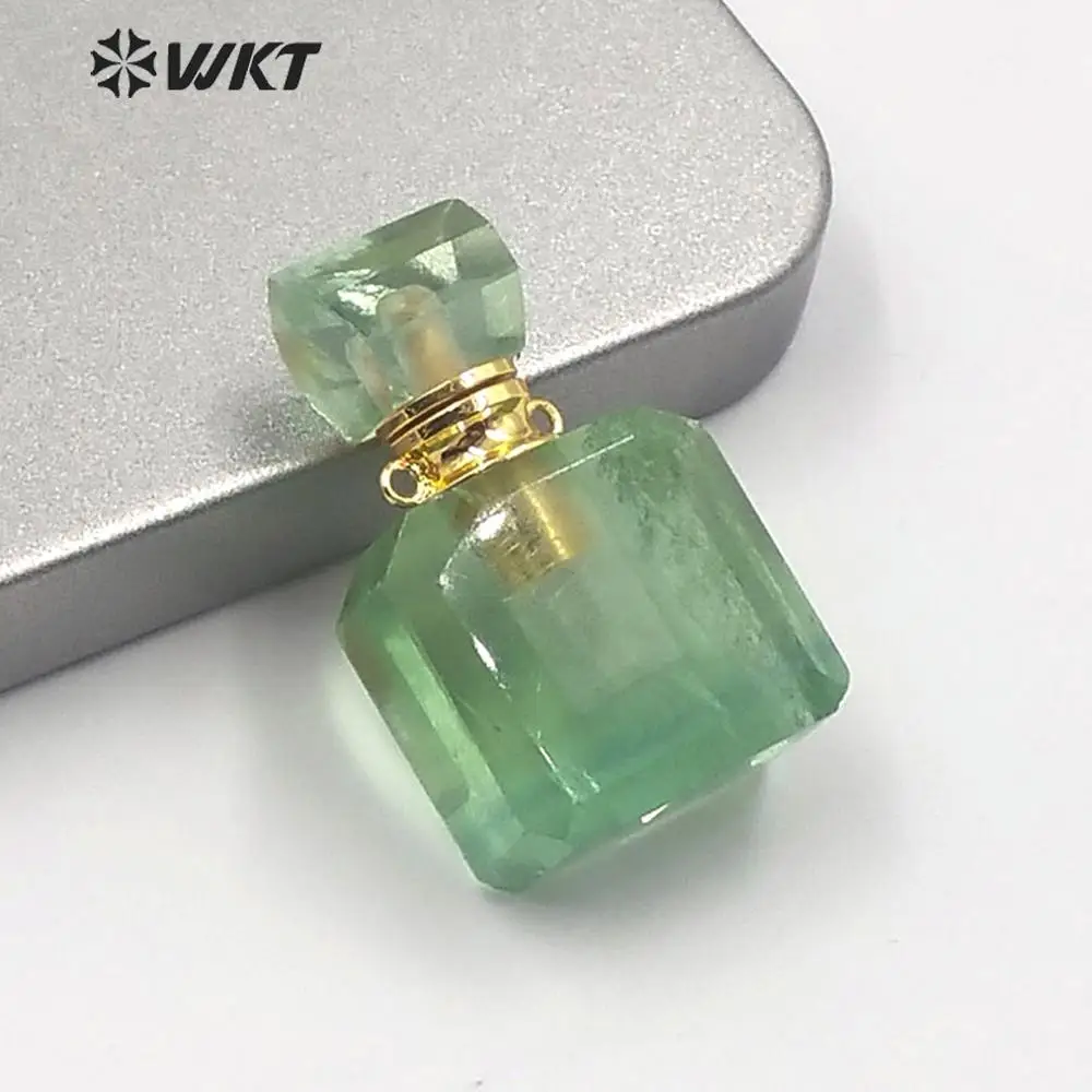 WT-P1511 натуральный Радужный флюорит куб камень подвеска в виде бутылочки парфюма Леди Великолепный натуральный флюорит камень флакон духов для подарка