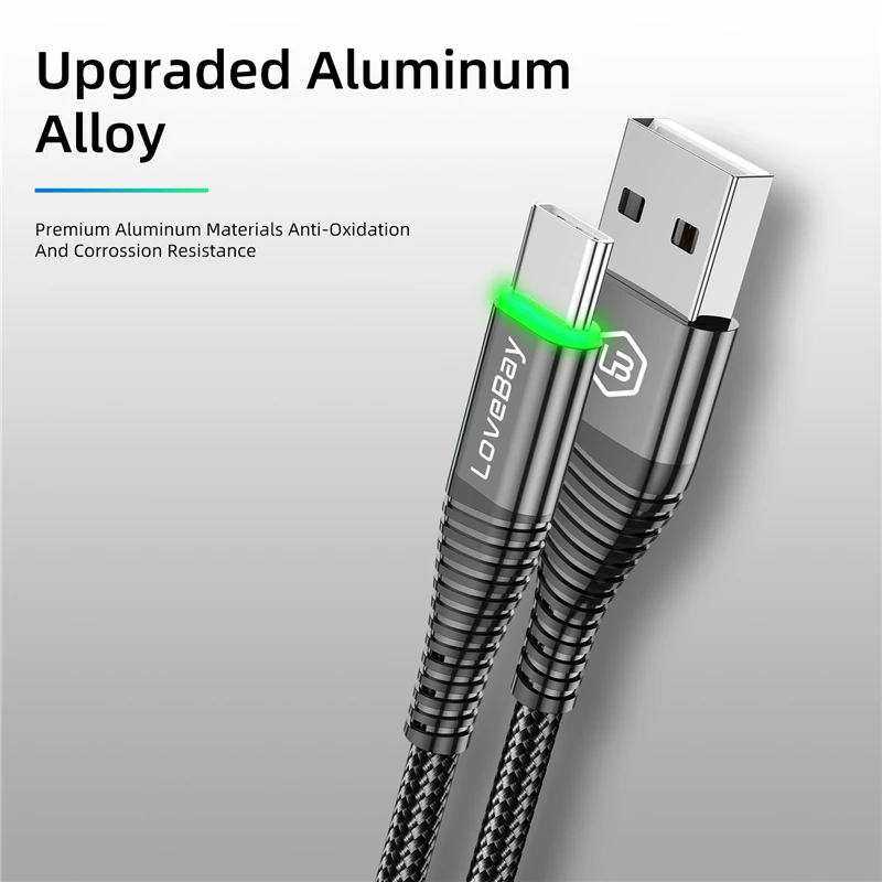 Кабель USB Type C Lovebay светодиодный 3 а для быстрой зарядки 0 Samsung S10 мобильный телефон