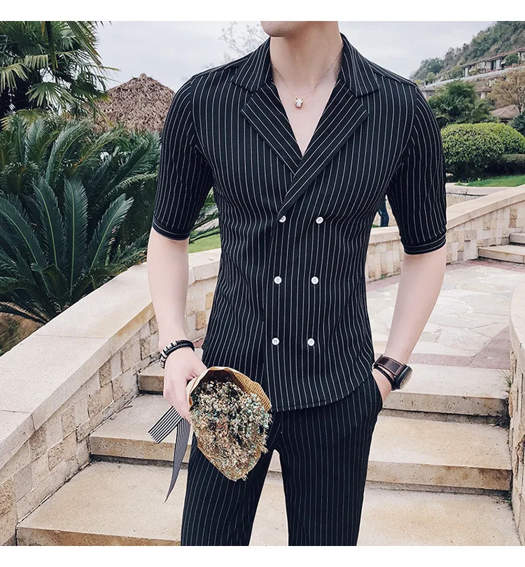Двубортный костюм; летний костюм; Mariage Homme; цвет черный, белый, серый, синий; костюм в полоску; Uomo Trajes De Hombre