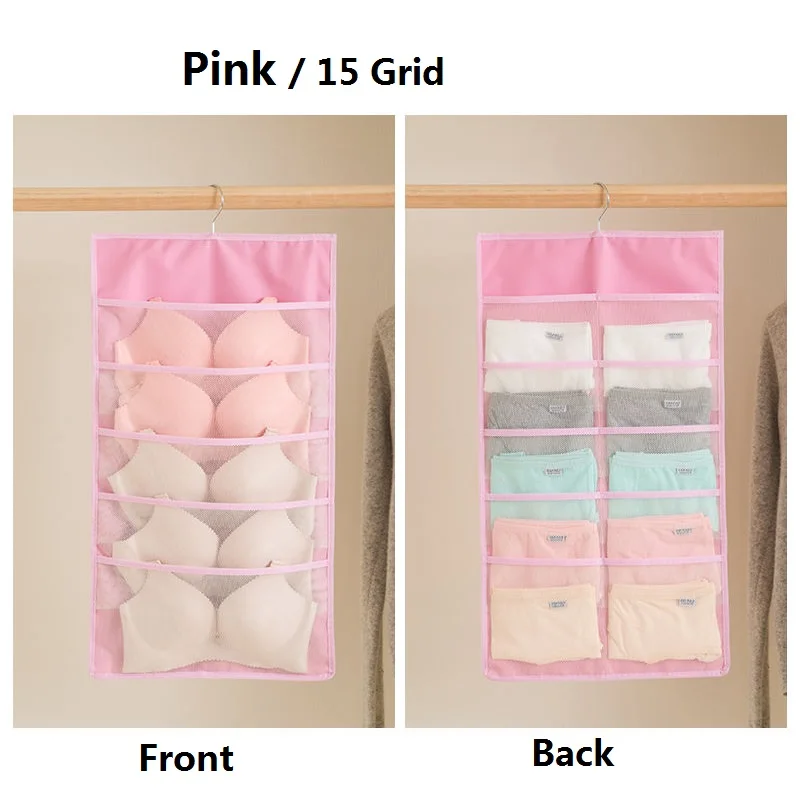 Pink 15 grid 1Piece 1 шт. висячая сумка Носки Бюстгальтер органайзер для хранения нижнего белья складная двухсторонняя сумка для хранения вешалка для шкафа для Одежды Органайзер - Цвет: Pink 15 grid 1Piece