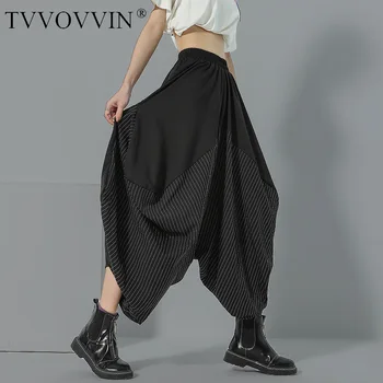 

TVVOVVIN 2020 Summer New Patchwork Twill Irregular Personality Pants Large Size Casual Elastic Waist Loose Streetwear A038