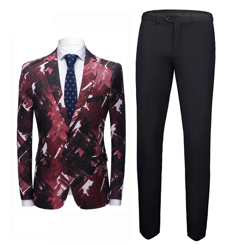 

(Blazer+pant)2020 New Men's suit Dress Wedding Party Texudo Host Clothing Casual Fashion Printed Slim men's suit 2 pcs
