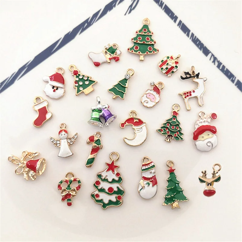 

21Pcs/Lot Halloween Christmas Decor Pendant Tree Santa Claus Snowflake Charm Crafts For DIY Making Jewelry Earring Accessories