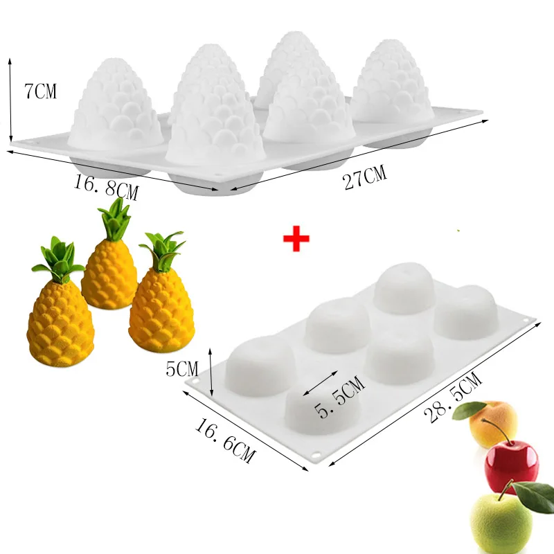 Apple and Pineapple Силиконовая 3D форма для торта в форме фруктов, форма для мусса, десерта, форма для яблока, лимона, груши, печенья, шоколада, формы для выпечки, сделай сам, противень для выпечки - Цвет: Apple and Pineapple