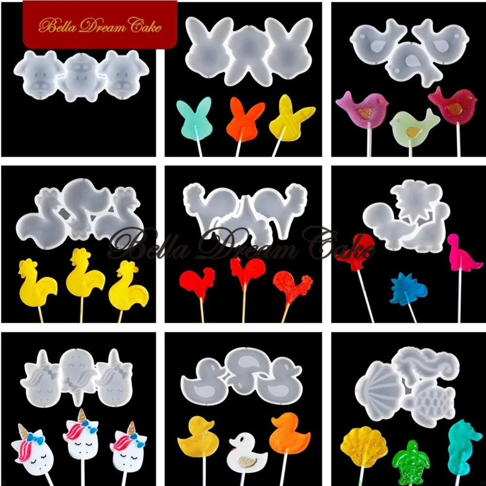 

Various Animals Cow/Bunny/Duck/Unicorn Lollipop Silicone Mold Chocolate Candy Moulds For Birthday Cake Decorating Tools Bakeware