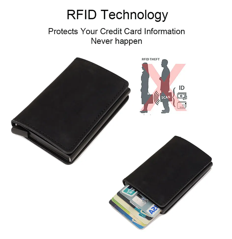 RFID Блокировка Мужской кредитный держатель для карт минималистичный кошелек смарт-банк чехол для id карты кожаный металлический алюминиевый держатель для карт защитная сумка