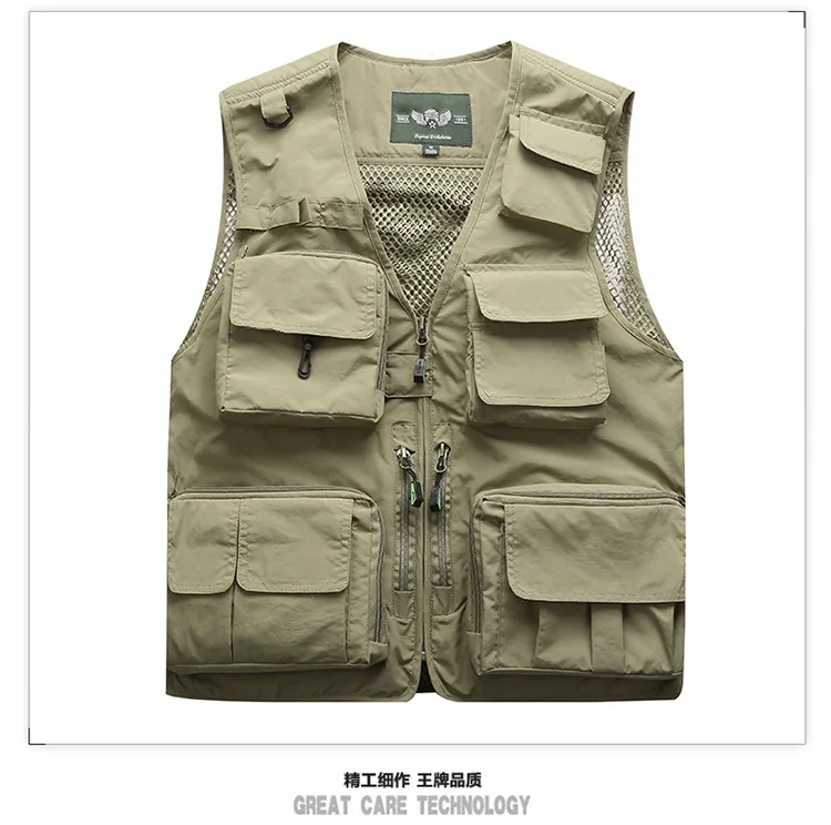Season Summer New Style Fishing Vest Casual Thin Solid Color Waistcoat Multi-pockets Vest 8898